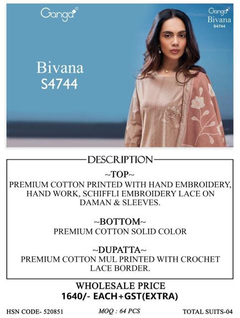 Ganga bivana 4744 cotton dress material wholesale in dubai